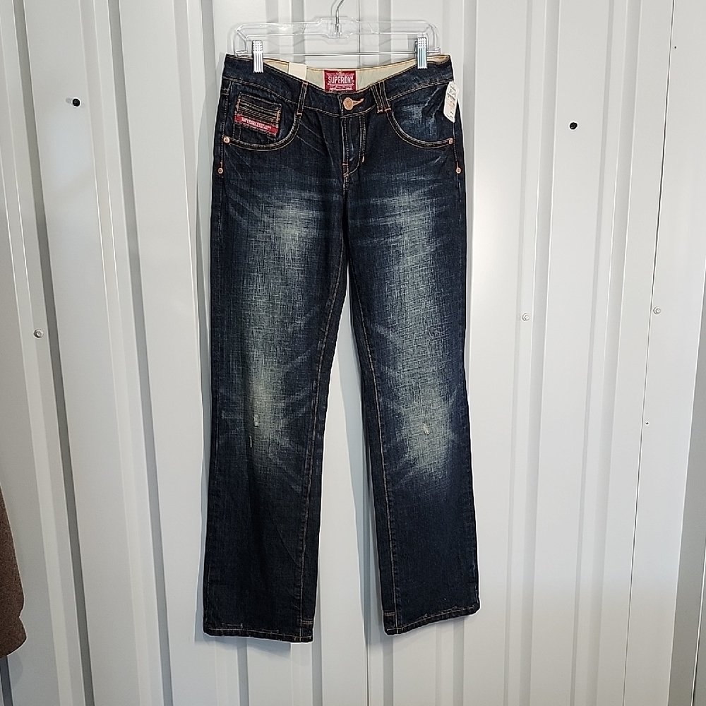 Super Dry Womens Dark Blue Denim Jeans Zipper Pockets  Straight Leg Size 27 x 32
